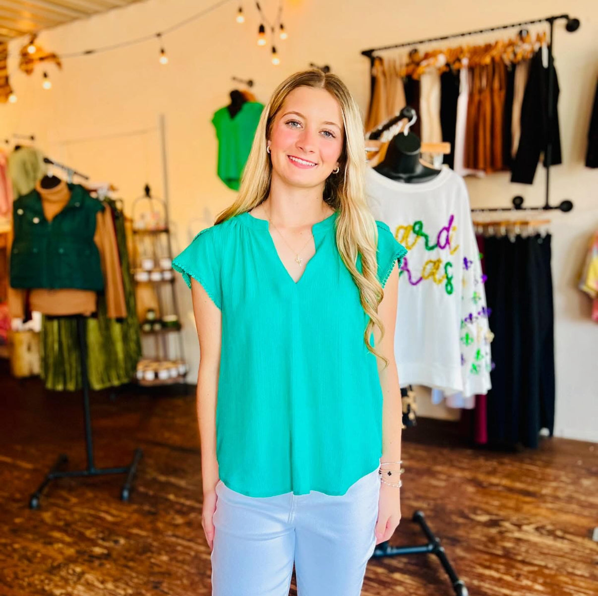 Kelly Green Tassel Sleeve Top