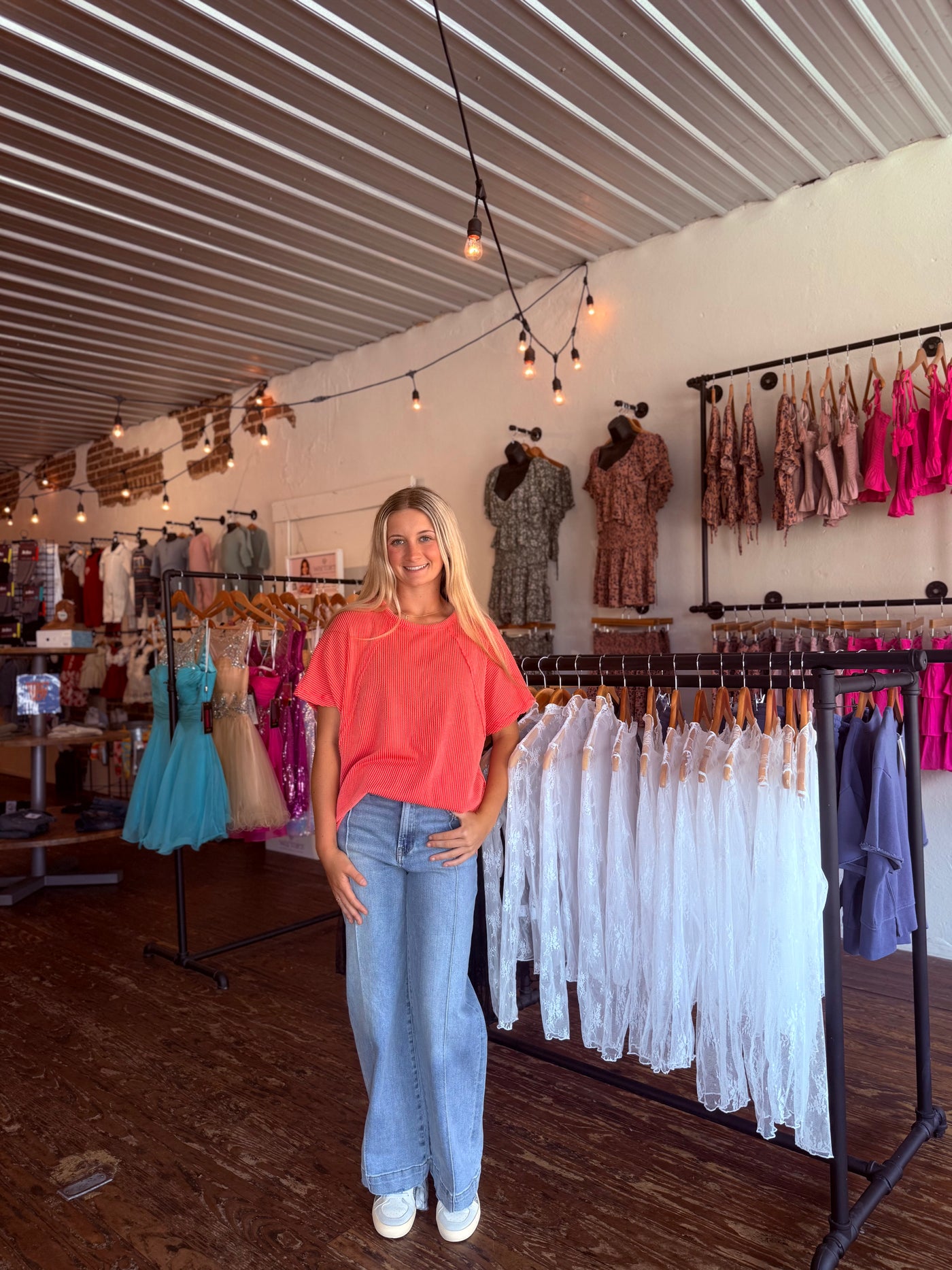 Coral Summer Ribbed Top