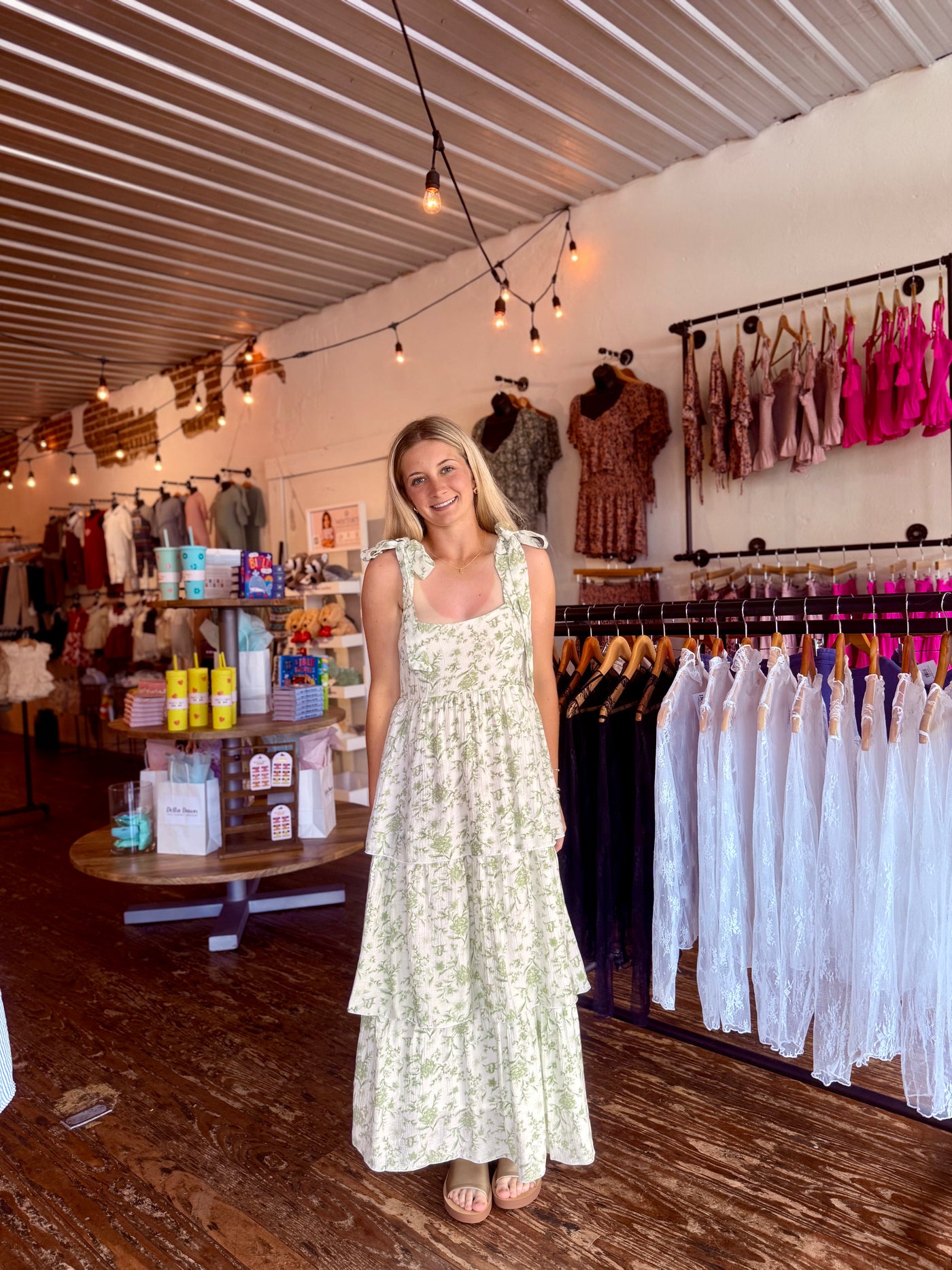 Sage Floral Tiered Midi Dress