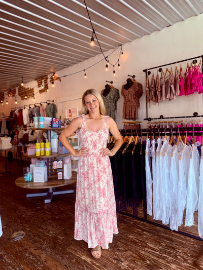 Mauve Floral Sweetheart Midi Dress