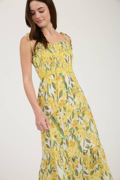 Tropical Floral Smocked Tiered Midi