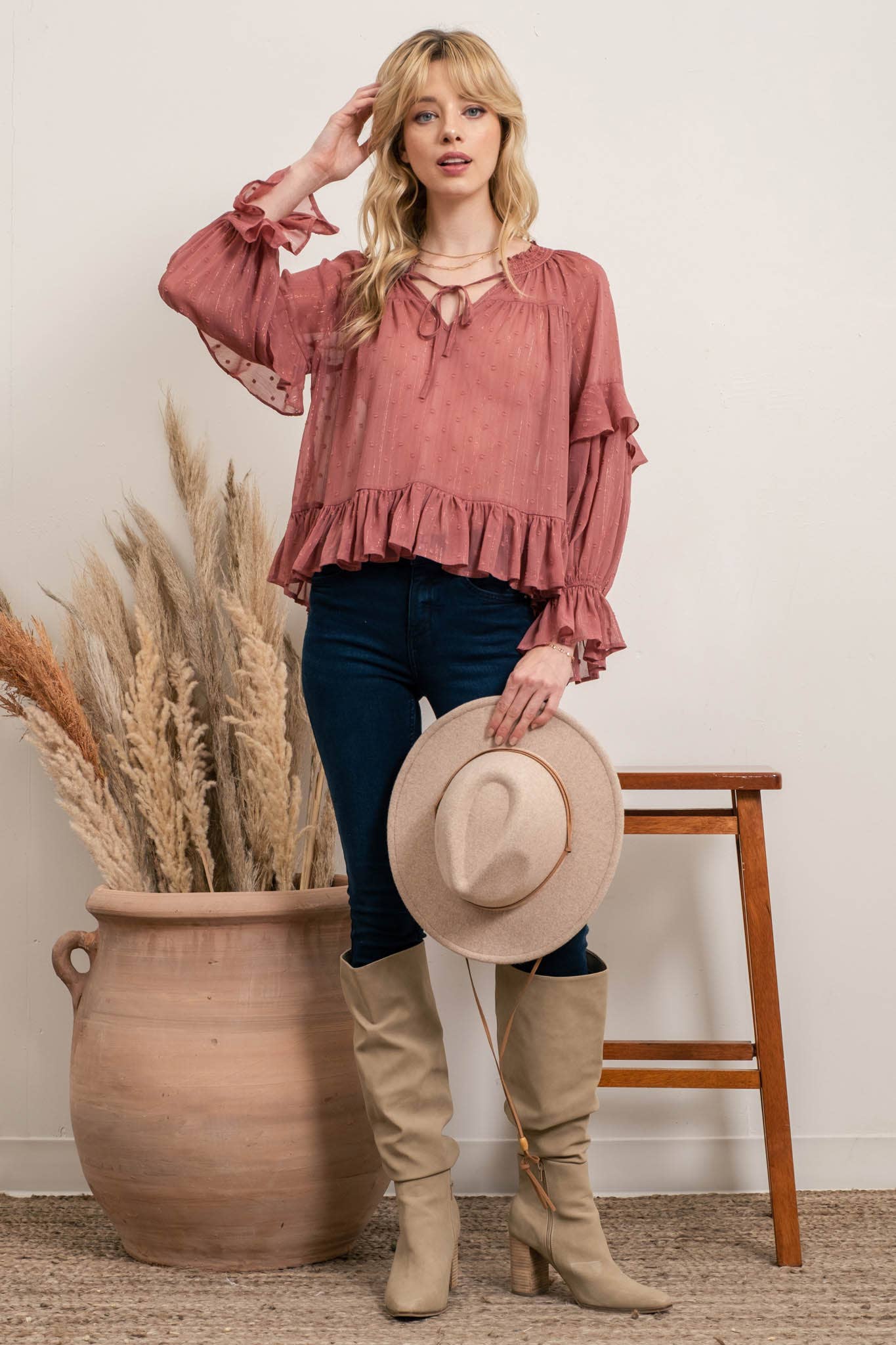 Dusty Rose Clip Dot Blouse