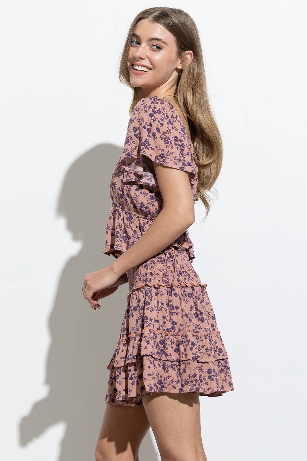 Mauve Floral Ruffle Set