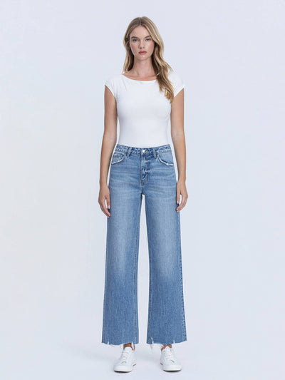 Vervet High Rise Destruction Hem Wide Leg Jeans