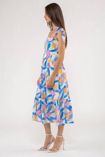 Blue Brush Stroke Midi Dress