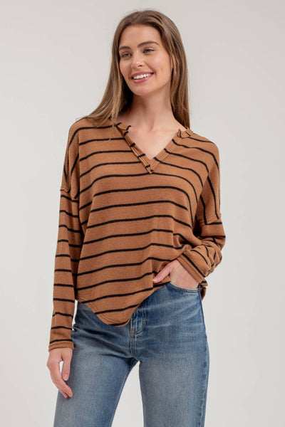 Brown Striped Exposed Seam Top