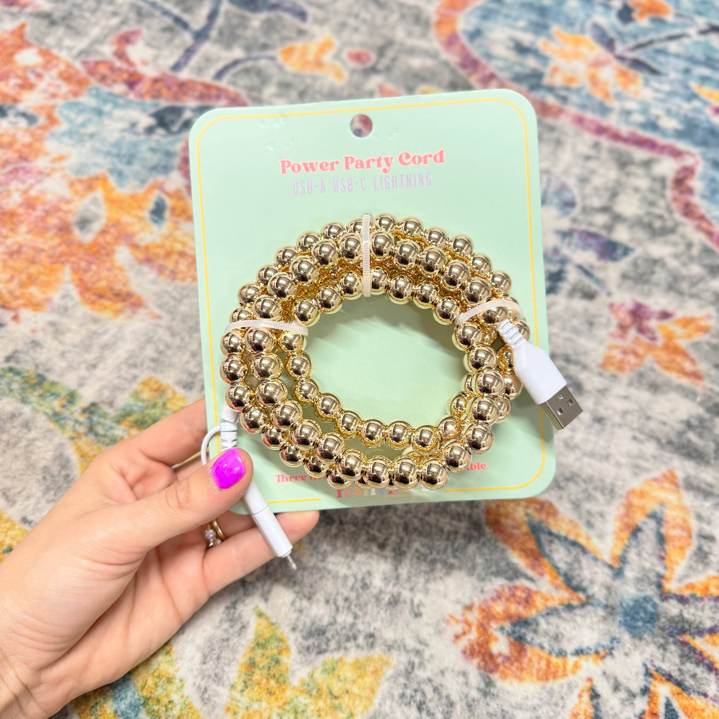 Beaded Phone Chargers USB/USB-C/Lightning: Light Turquoise