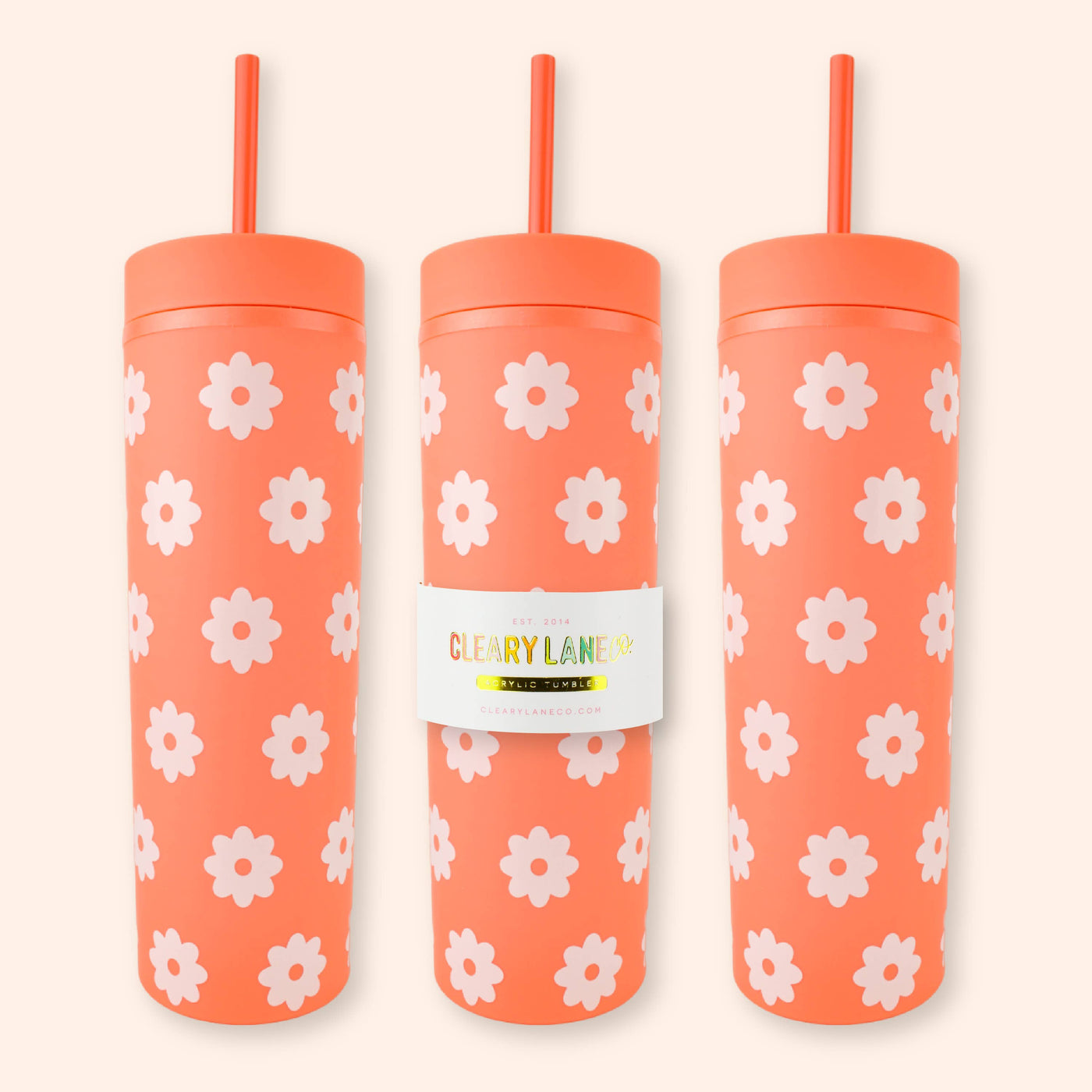 Cleary Lane 16oz Matte Tumbler | Orange Flowers