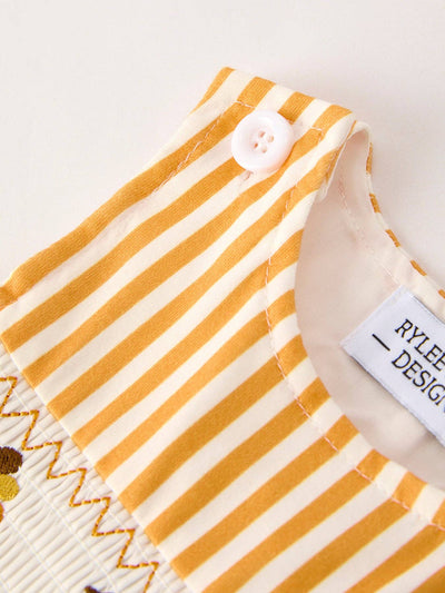 Chicken Smock Embroidered Orange Stripes Boys Romper