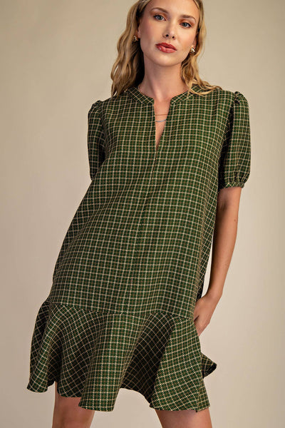 Camel Puff Sleeve Mini Dress