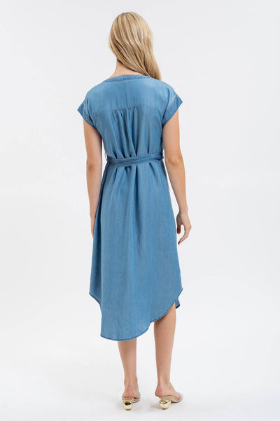 Chambray Belted Midi Dress