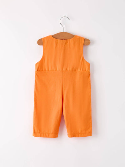 Orange Pumpkin Smock Embroidery Baby Boy Romper