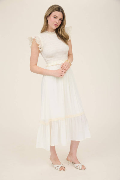 Ivory Smocked Midi Dress