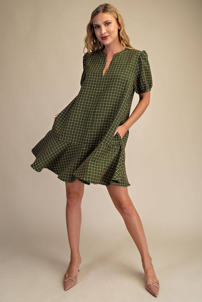 Camel Puff Sleeve Mini Dress