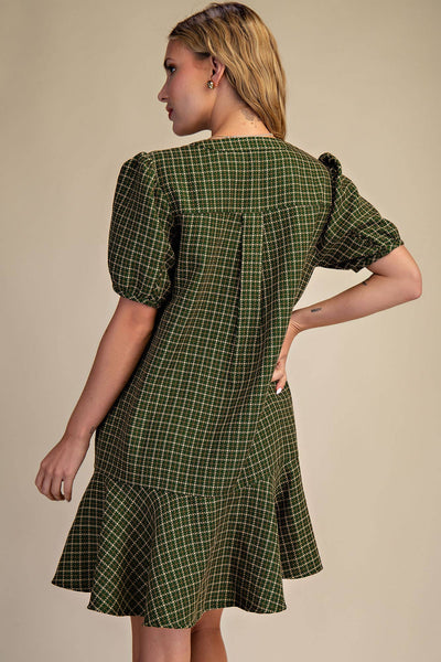 Camel Puff Sleeve Mini Dress