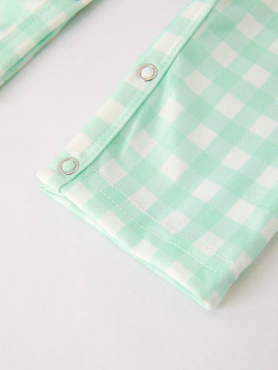 Green Chicken Smock Embroidered Plaid Baby Boys Romper