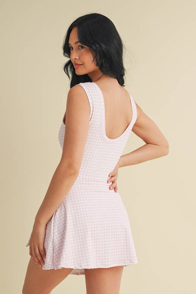 Brown Gingham Sleeveless Wrap Tie Front Dress