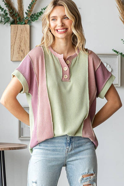 Pink Color Block Top