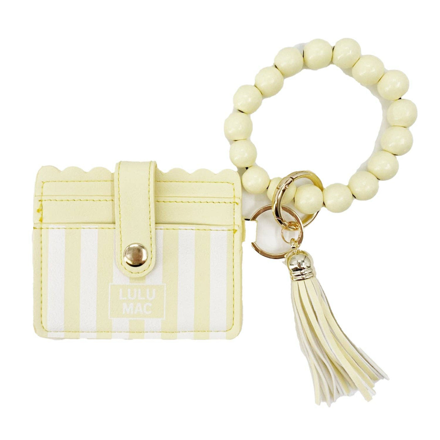 LULU MAC Beaded Wristlet Wallet Yellow Stripe Darby