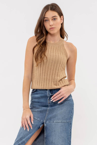 Tan Crochet Knit Tank Top