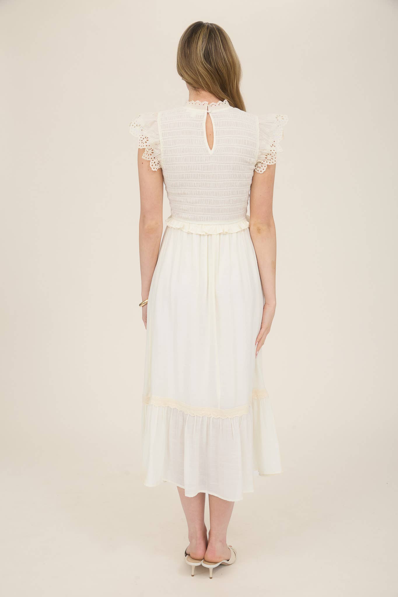 Ivory Smocked Midi Dress
