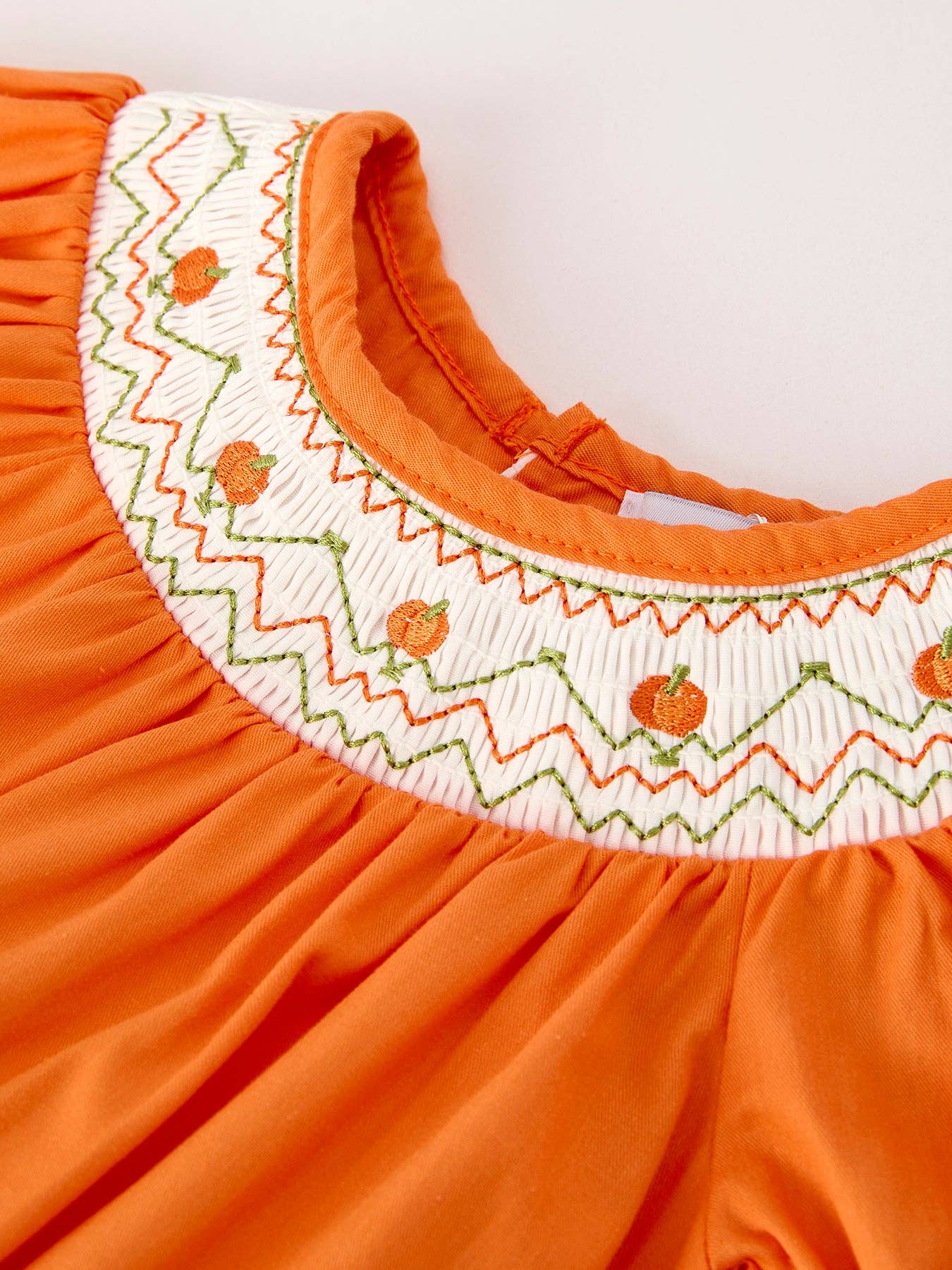 Orange Pumpkin Smock Embroidery Lace Baby Girl Romper
