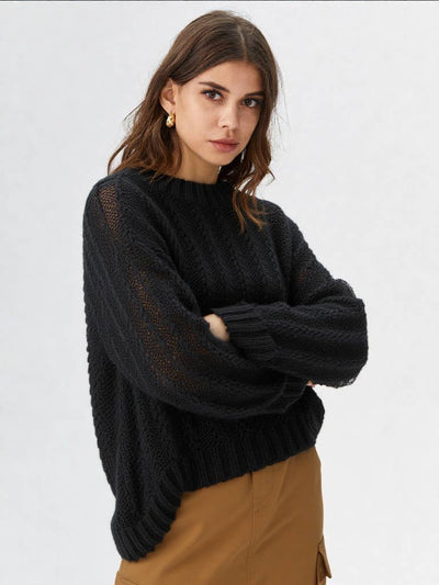 Black Lace Trim Oversized Knit Sweater