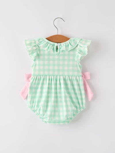 Green Chicken Smock Embroidered Plaid Baby Girls Romper