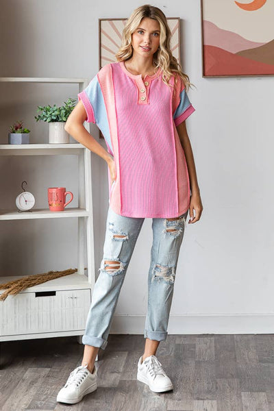 Pink Color Block Top
