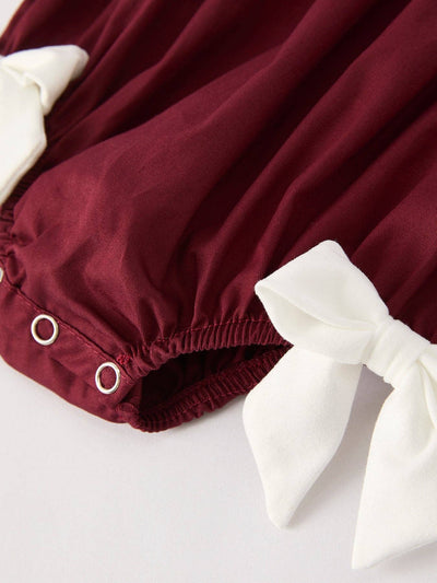 Dark Red Smocked Church Christ Bishop Christening Girls Romper