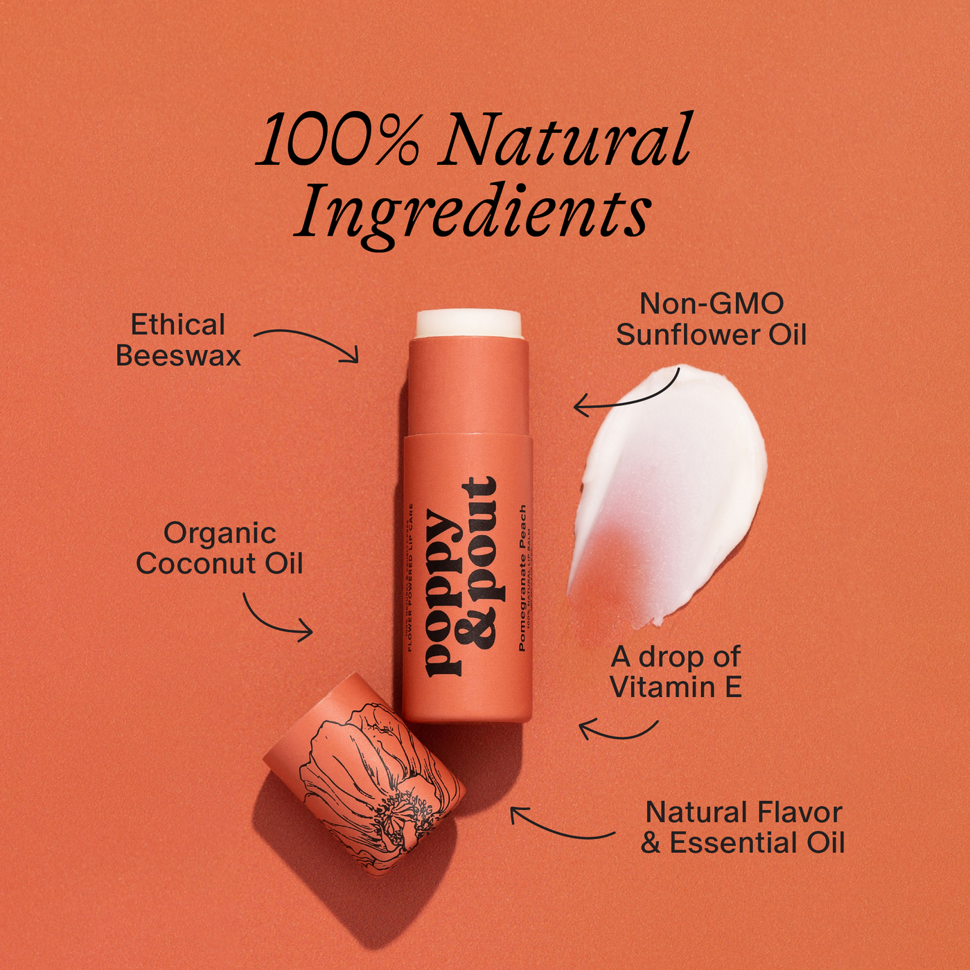 Poppy & Pout Lip Balm: Pomegranate Peach