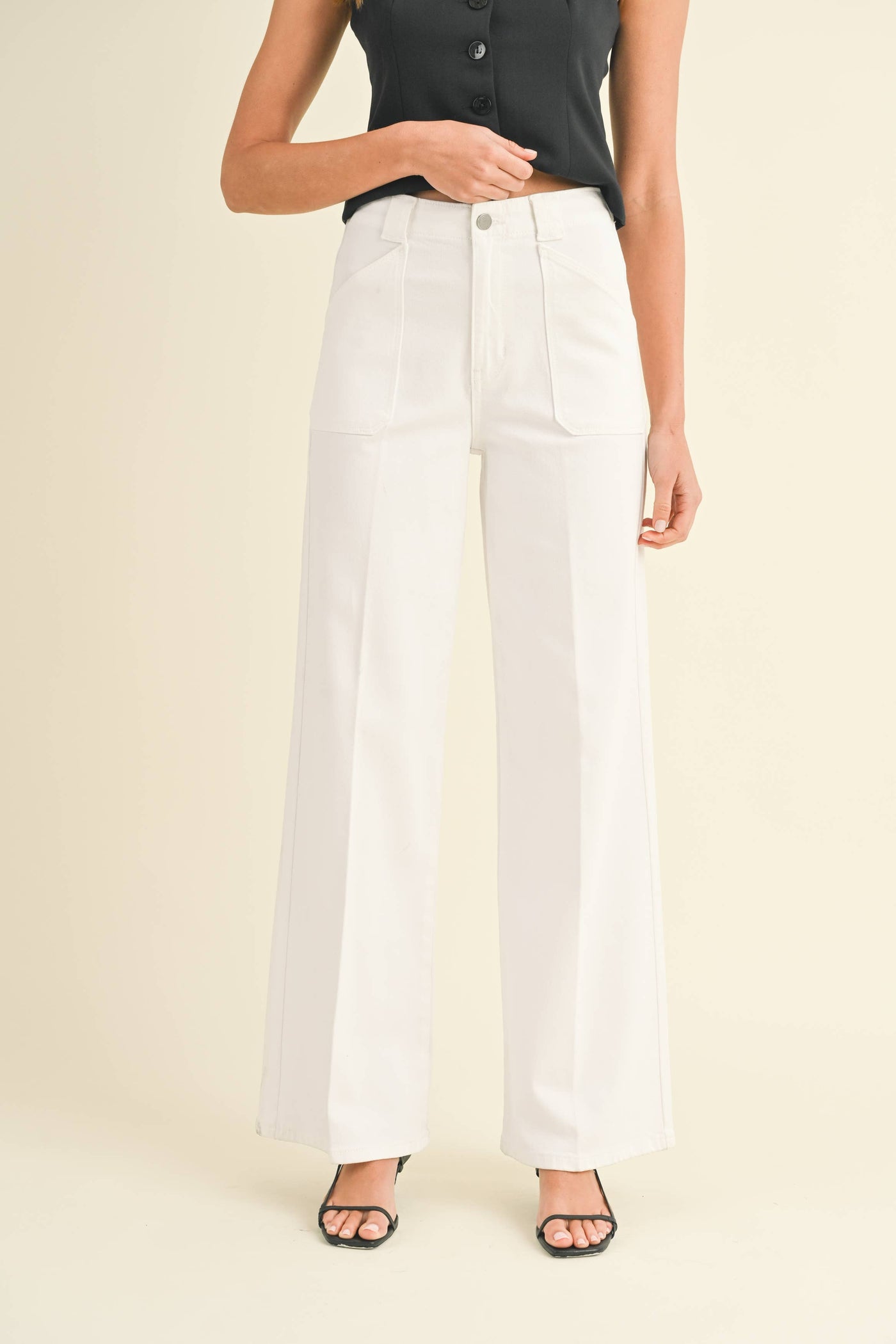 JBD White Patch Pocket Wide Leg Flare
