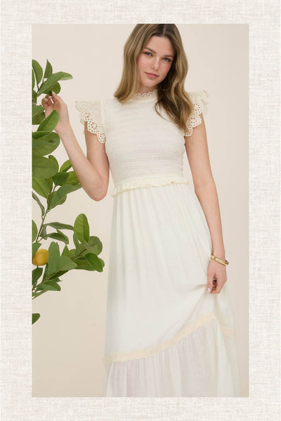 Ivory Smocked Midi Dress