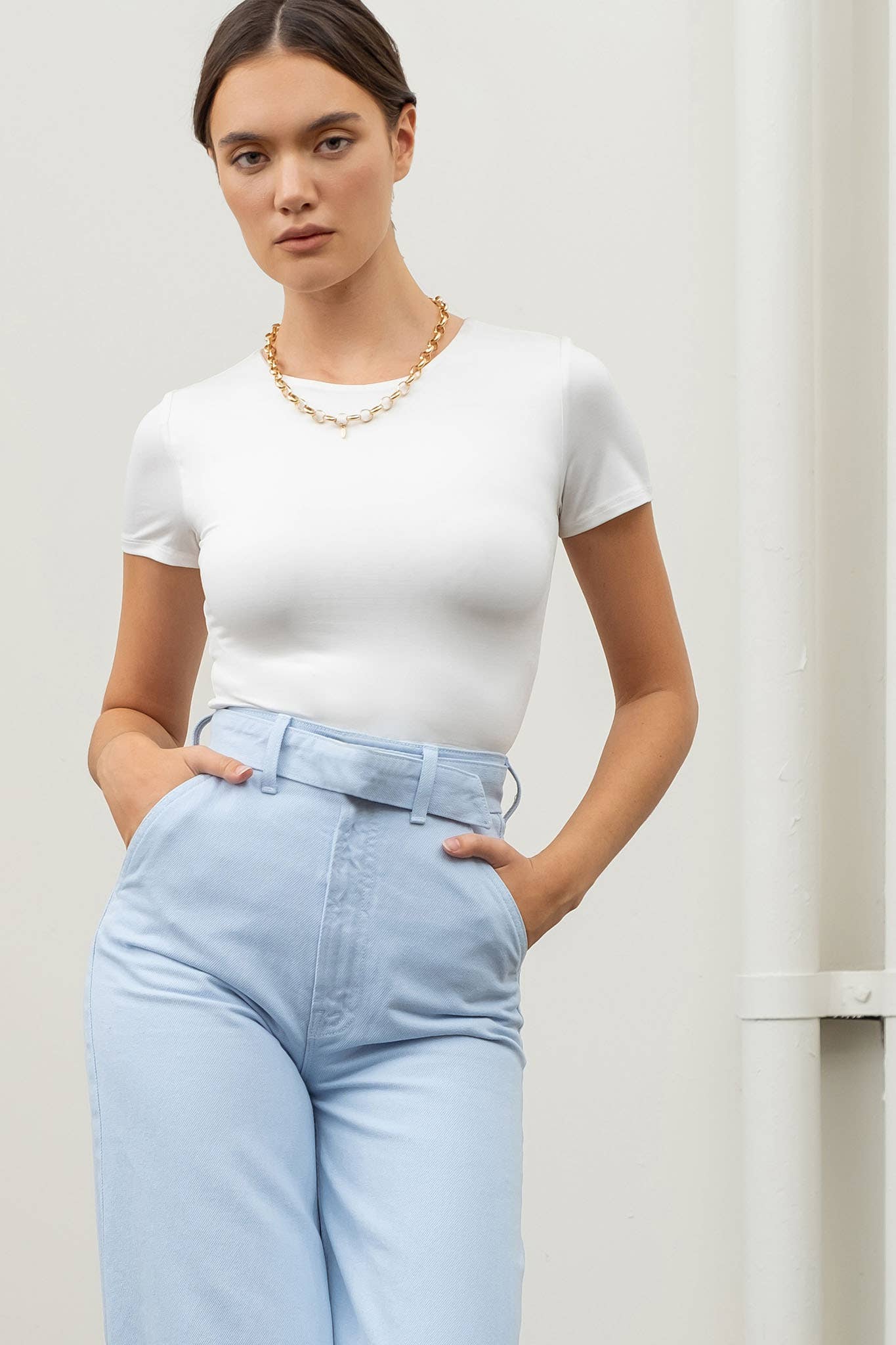 White Reversible Round Neck Crop