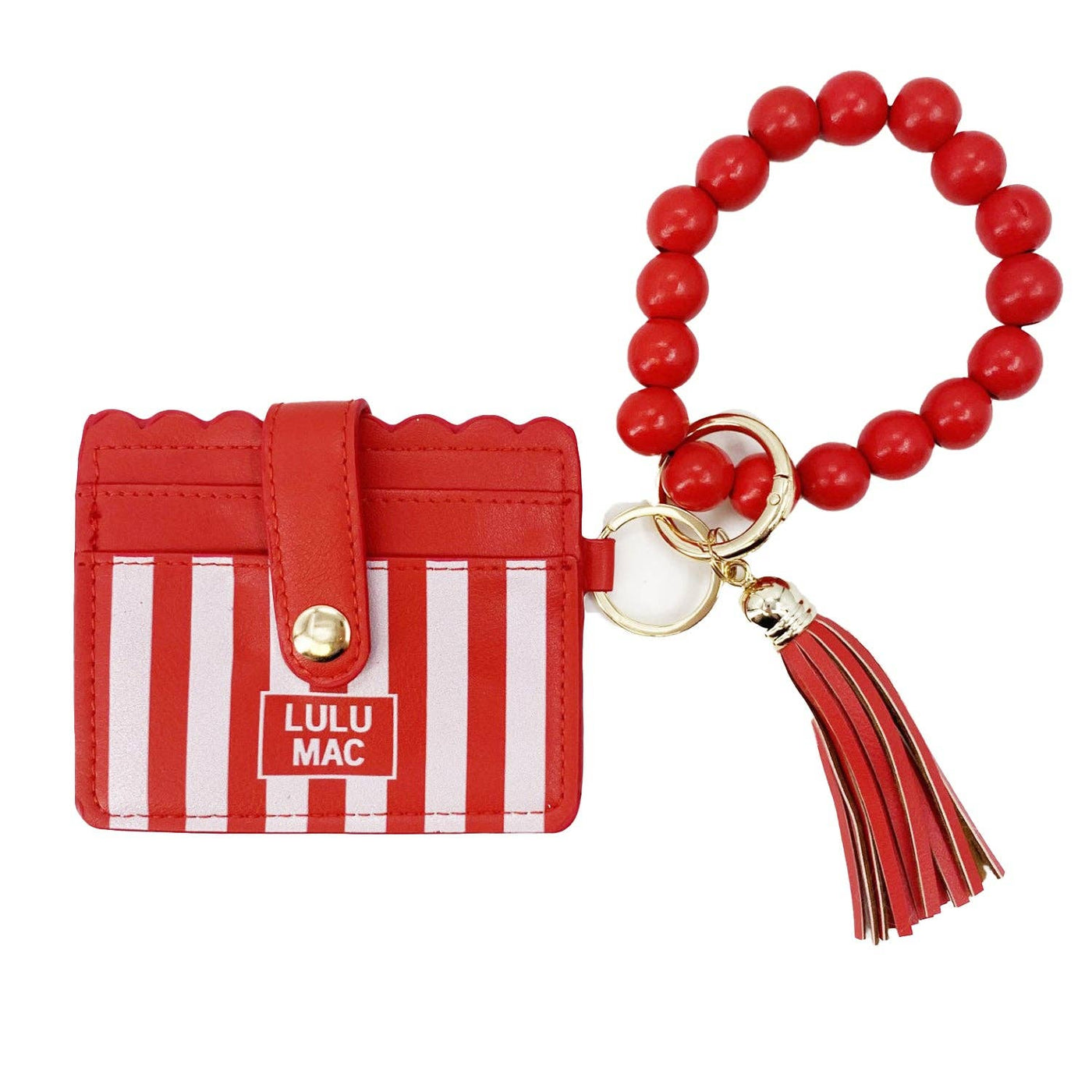 LULU MAC Beaded Wristlet Wallet Red Stripe Darby