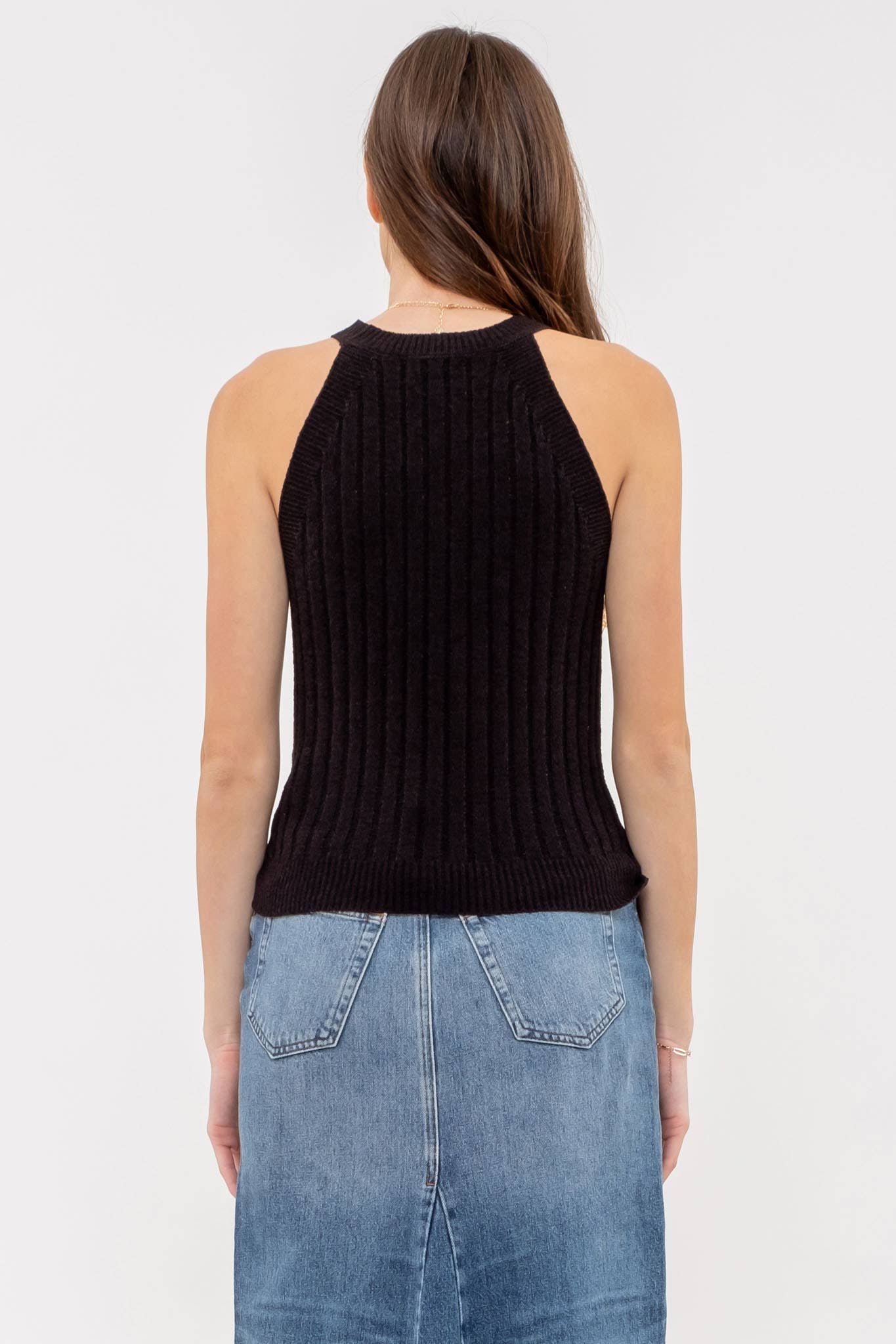 Black Crochet Knit Tank Top