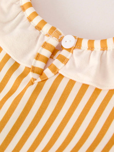 Chicken Smock Embroidered Orange Stripes Baby Girl Romper