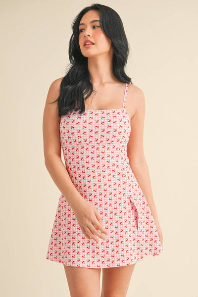 Cherry Gingham Print A-Line Mini Dress