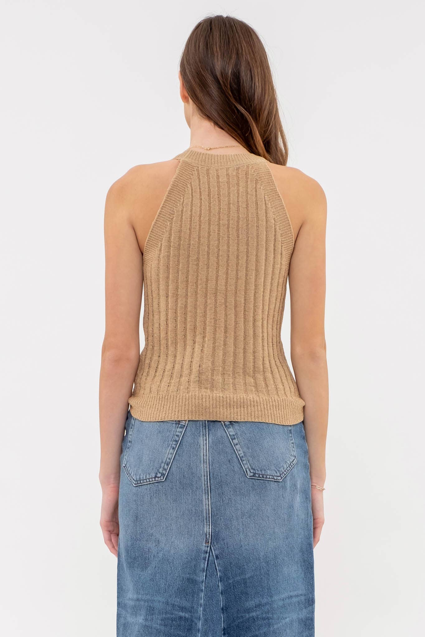 Tan Crochet Knit Tank Top