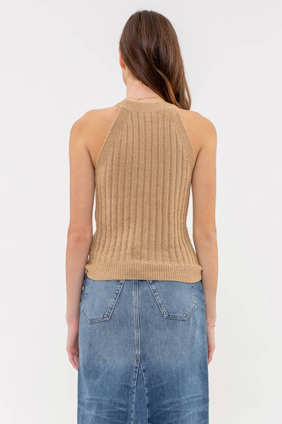 Tan Crochet Knit Tank Top