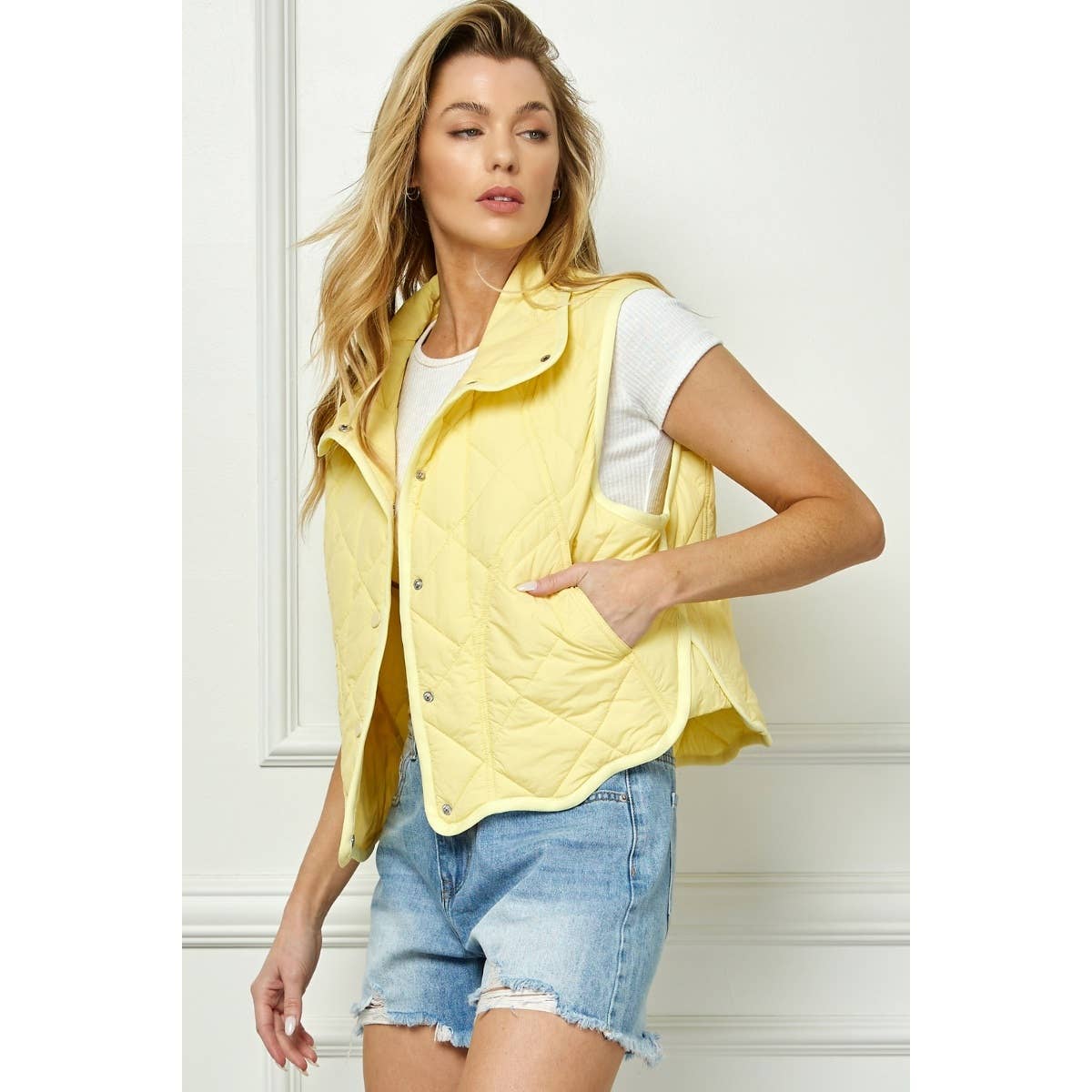 Olive Qulited Collar Vest