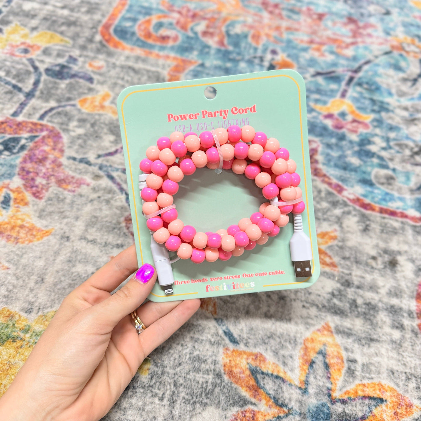 Beaded Phone Chargers USB/USB-C/Lightning: Light Turquoise