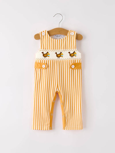 Chicken Smock Embroidered Orange Stripes Boys Romper