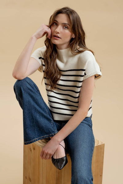 Ivory Stripe Sweater Knit Top