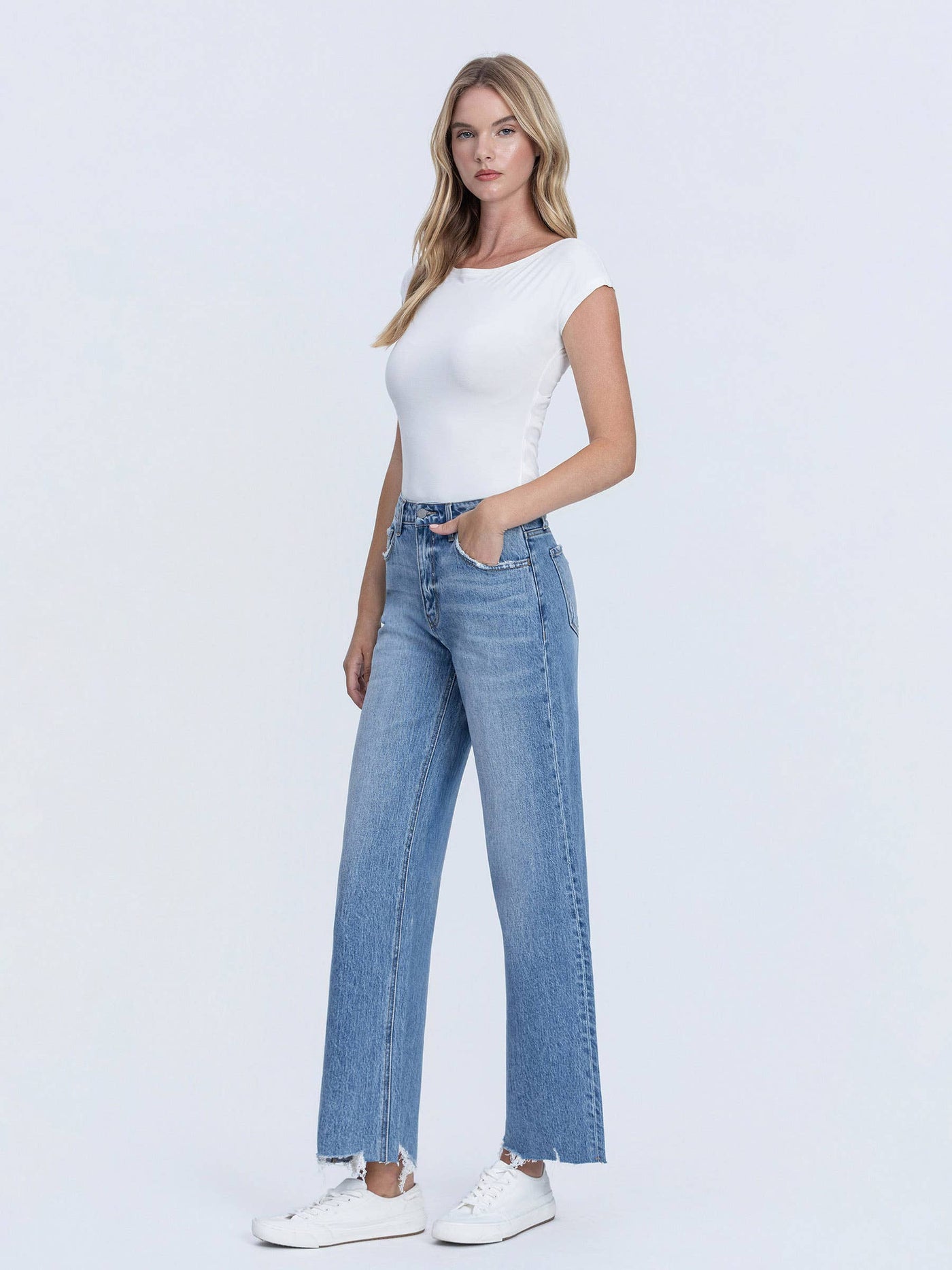 Vervet High Rise Destruction Hem Wide Leg Jeans