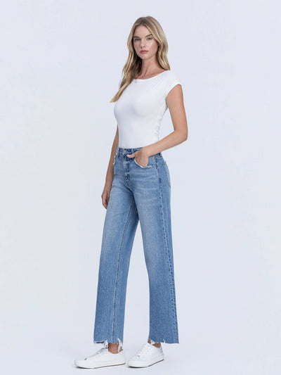 Vervet High Rise Destruction Hem Wide Leg Jeans