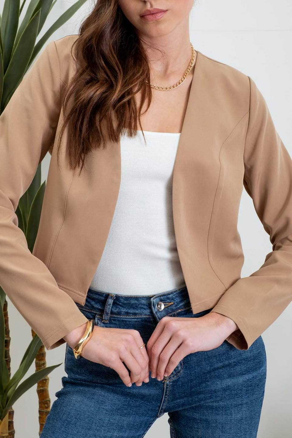 Khaki Collarless Blazer