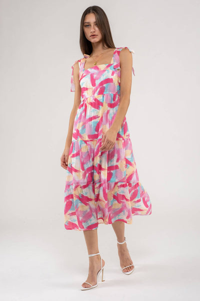 Pink Brush Stroke Midi Dress