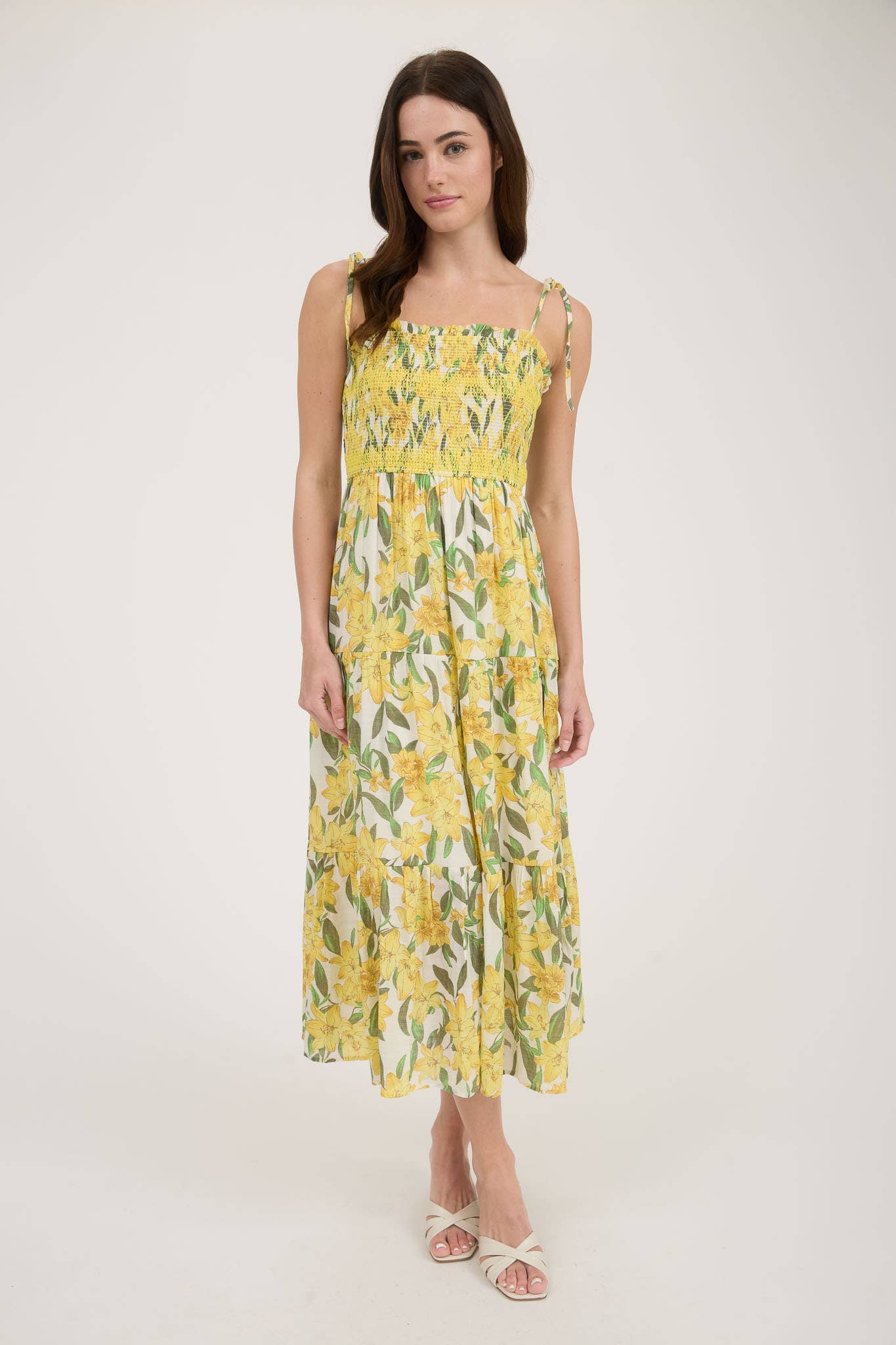 Tropical Floral Smocked Tiered Midi