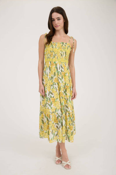 Tropical Floral Smocked Tiered Midi